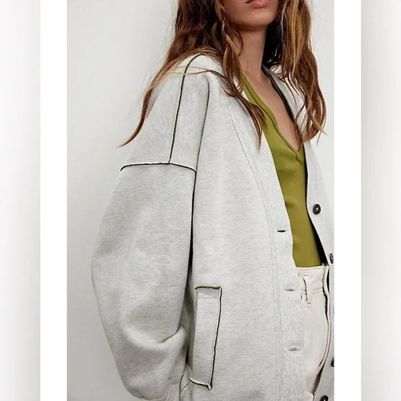 NWT Free People Grandpa Sweatshirt Cardigan - Picture 2 of 5